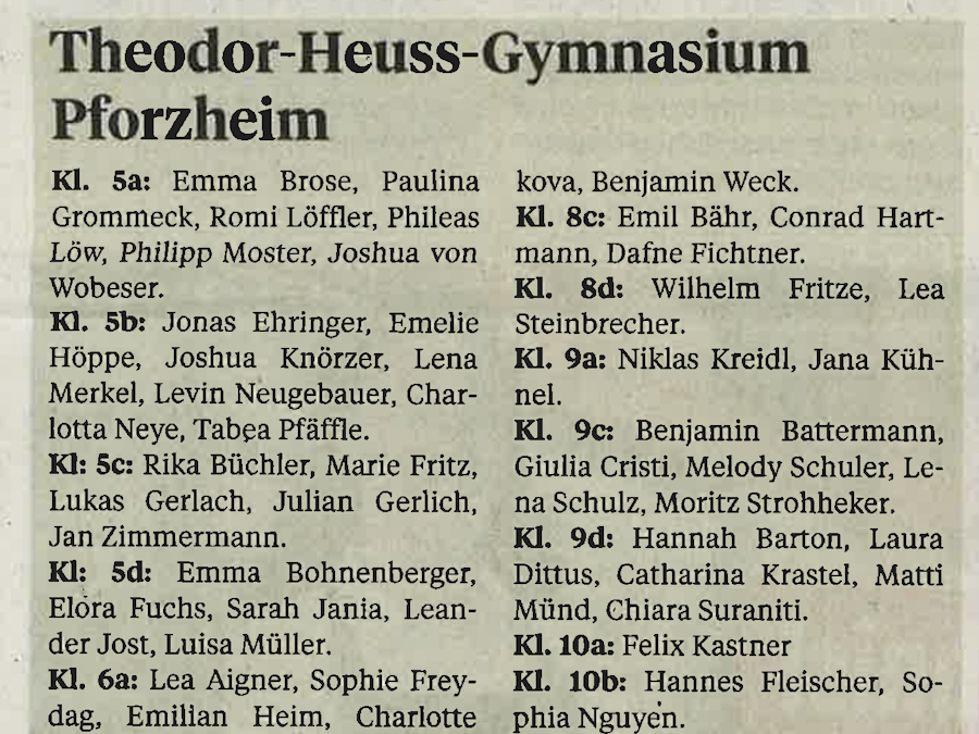 Preisträger im Schuljahr 2024/2025